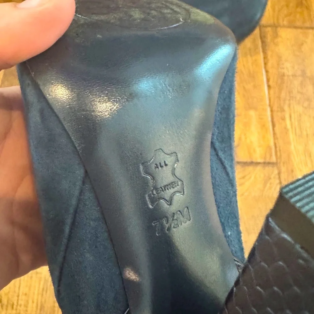 Tory Burch Gracie Suede Navy Ankle‎ Boots Embossed Alligator Leather Size 7.5